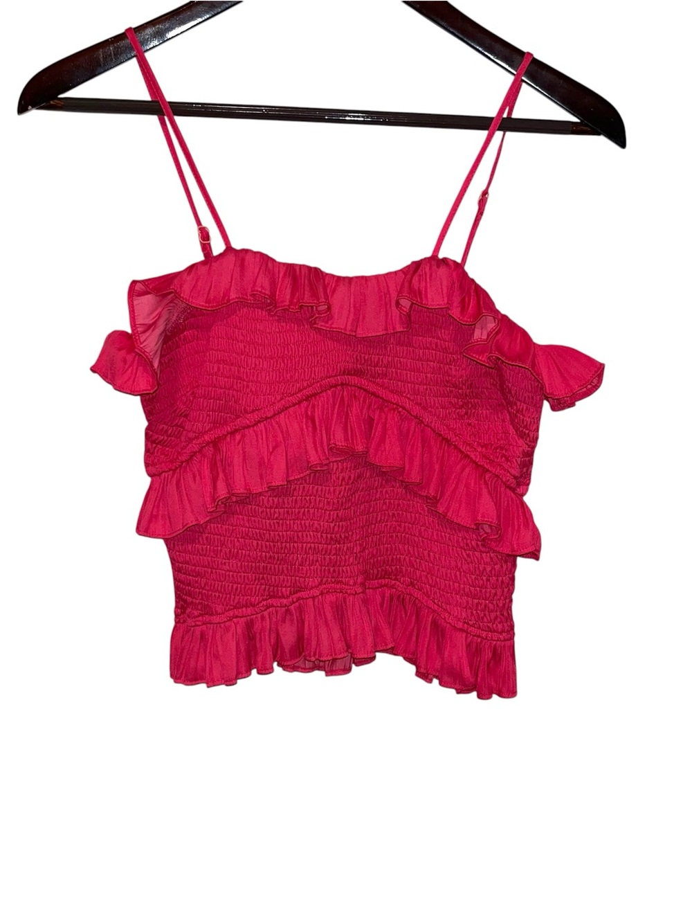 DO+BE Hot Pink Ruffled Smocked Spaghetti Strap Crop Top